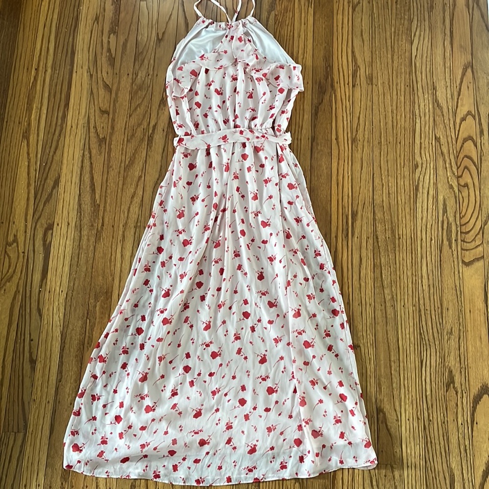 Lush Floral Print Waist Tie Ruffle Back Midi Dress - Picture 4 of 6